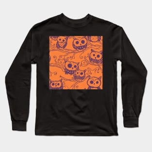 Orange and Purple Halloween Owl Pattern Long Sleeve T-Shirt